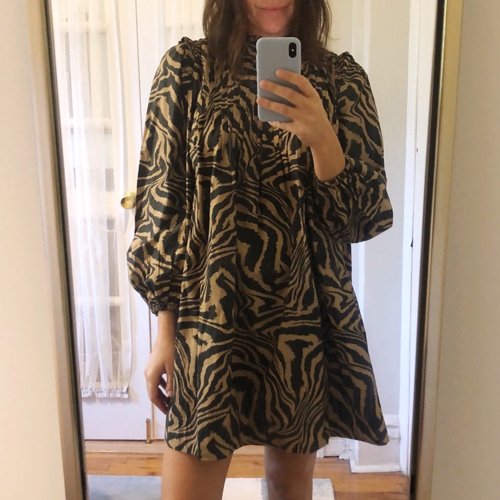 GANNI Zebra Print Poplin Dress 40 - Picture 2 of 6